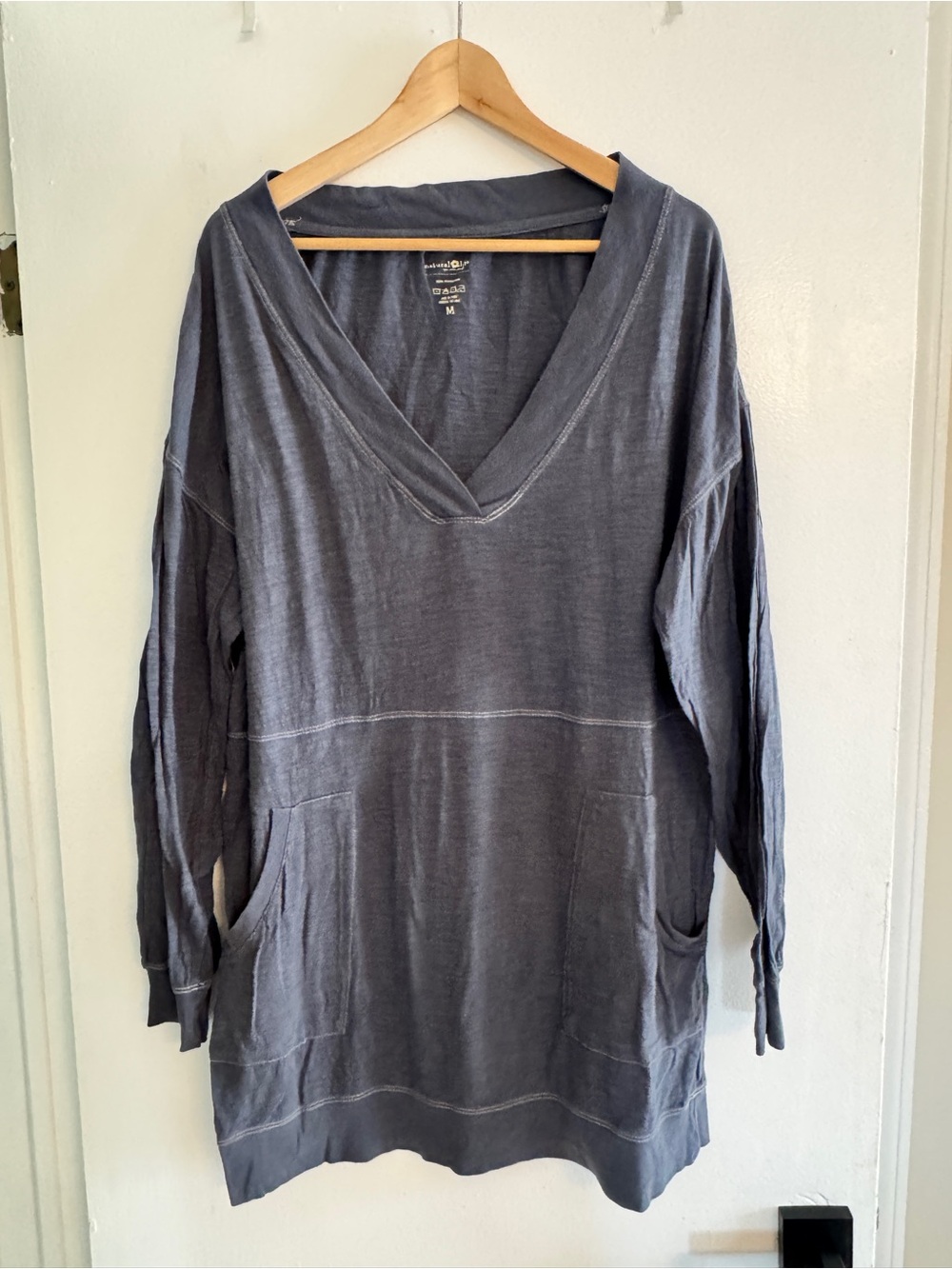 NATURAL LIFE Women's Faded Blue V-Neck Cotton Tunic